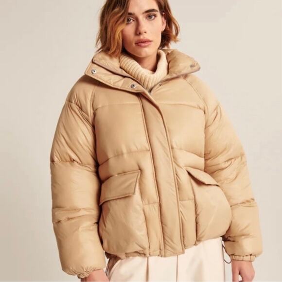 Abercrombie & Fitch Oversized Utility Puffer Jacket, Light Brown/ Tan NWT - Picture 2 of 13
